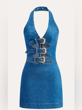 Commense Blue Denim Buckle Dress